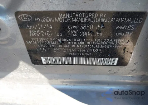 2015 Hyundai Elantra Se from USA, damaged, VIN 5NPDH4AE7FH549895